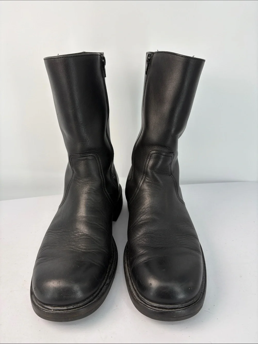 ☃️ J. Crew Black Leather Mid-Calf moto Boots made in Italy 49187